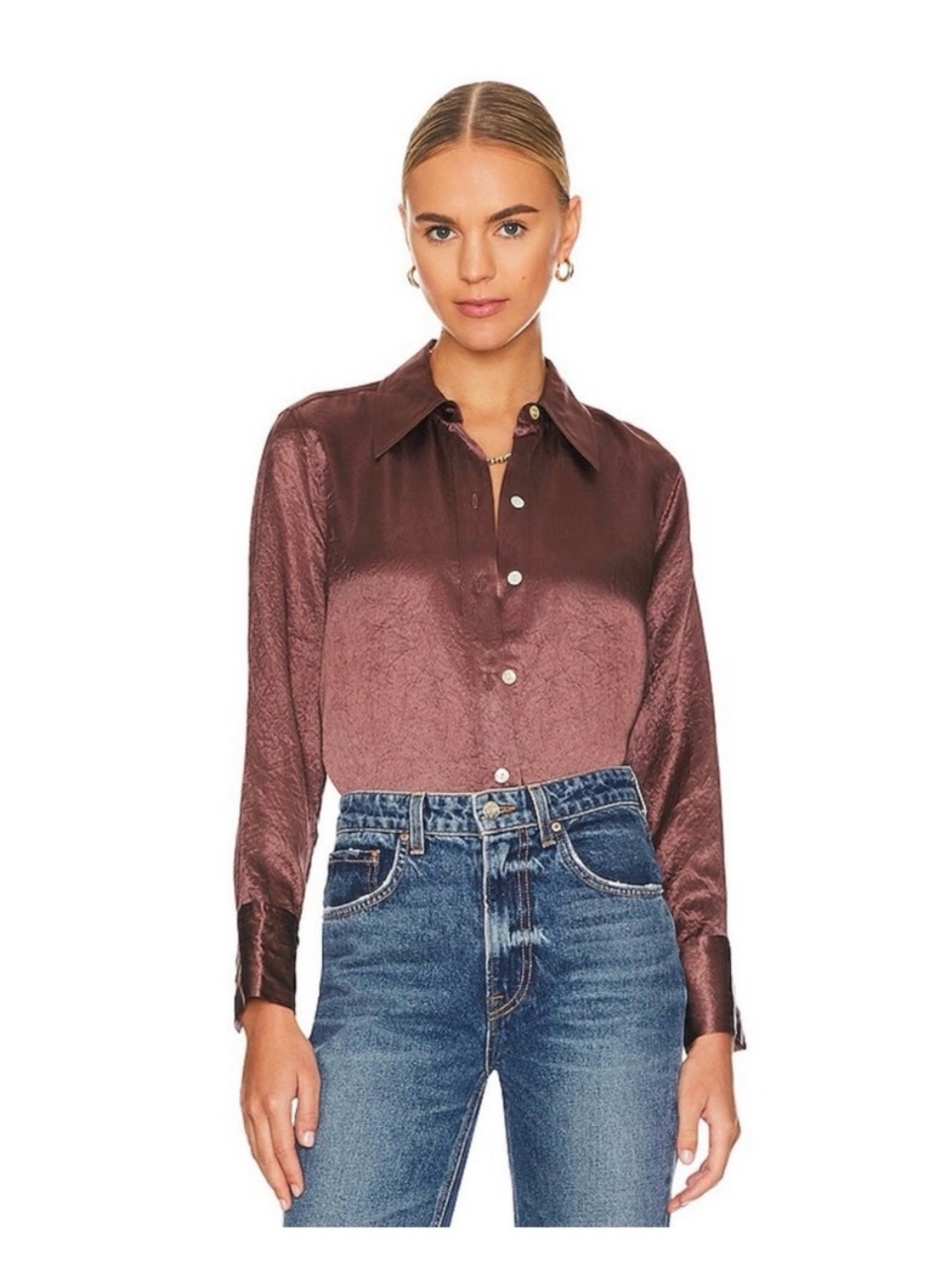 Rails Andrea Nutmeg Brown Women's Crushed Textured Satin Shirt